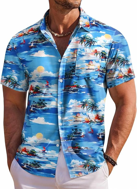 COOFANDY Men's Hawaiian Shirt Short Sleeve Floral Button Down Shirts Tropical Holiday Beach Shirt... | Amazon (US)