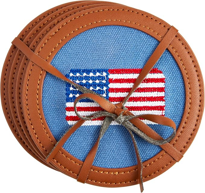 Mud Pie Embroidered Flag Coaster Set, 4" dia, Multi | Amazon (US)