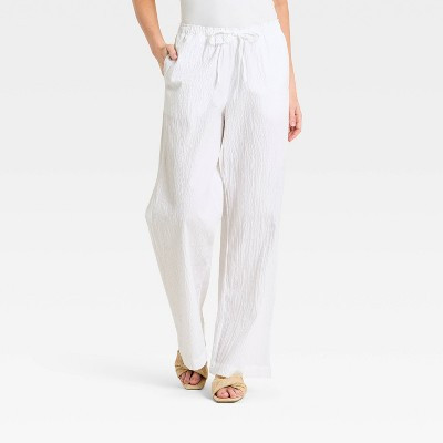 Women's Seersucker Effortless Pull-On Pants - A New Day™ White S | Target