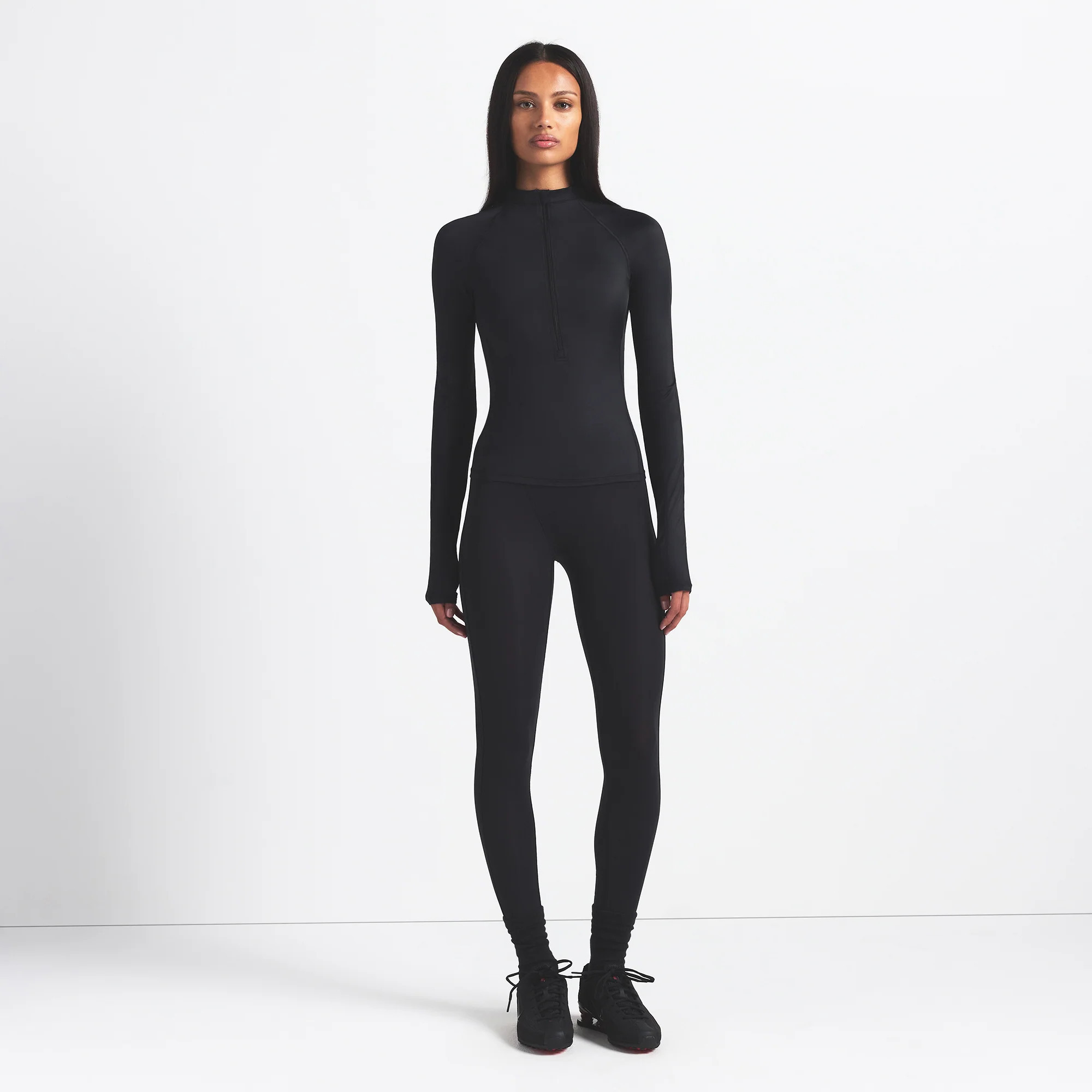 SKIMS Long Sleeve Half Zip | Black | Large | NikeSKIMS Shine | SKIMS (US)
