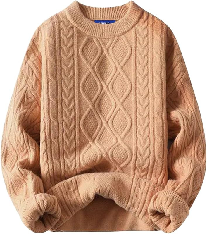 Oversized Knit Sweater Solid Vintage Pullover Sweater Unisex Woven Crewneck Knitted Tops | Amazon (US)