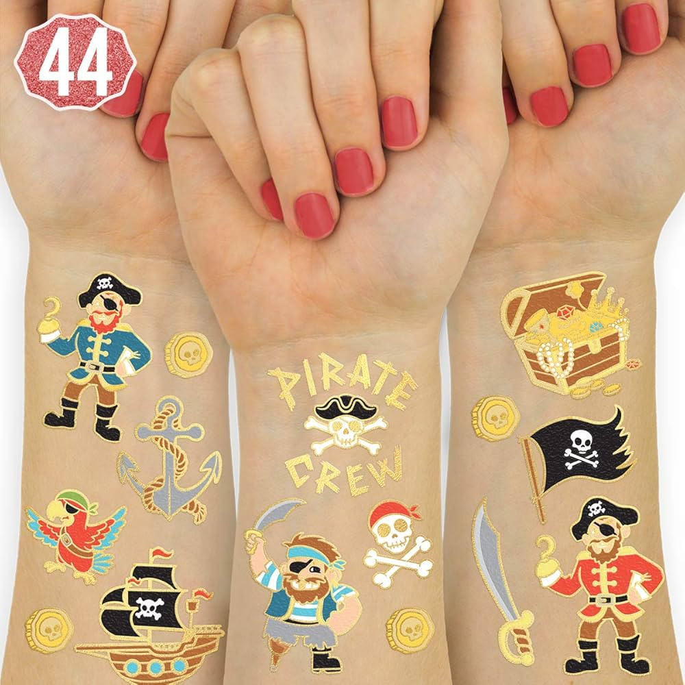 xo, Fetti Pirate Party Supplies Temporary Tattoos - 44 Glitter Styles | Nautical Birthday, Skull ... | Amazon (US)