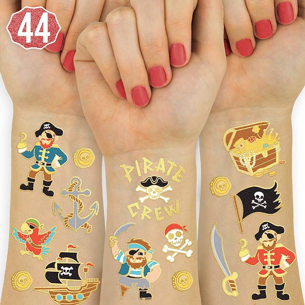 xo, Fetti Pirate Party Supplies Temporary Tattoos - 44 Glitter Styles | Nautical Birthday, Skull ... | Amazon (US)