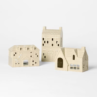 Set of 3 Ceramic Christmas Houses Beige - Threshold™ designed with Studio McGee | Target