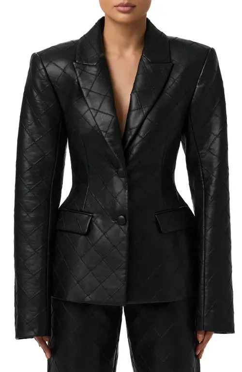 Naked Wardrobe Stitched Faux Leather Blazer in Black at Nordstrom, Size X-Small | Nordstrom