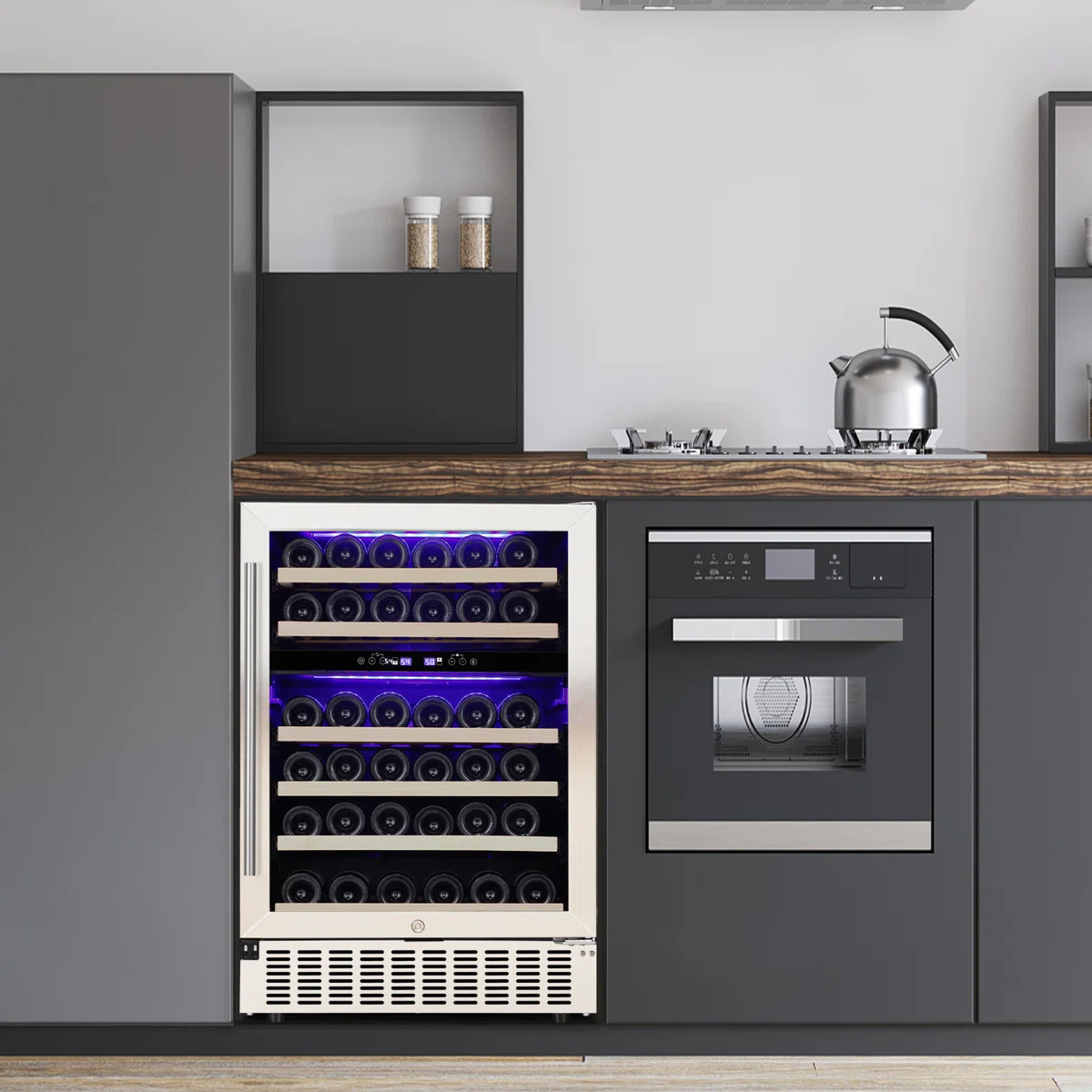 23.4'' 46 Bottle Dual Zone Freestanding/Built-In Wine Fridge & Beverage Cooler | Wayfair North America