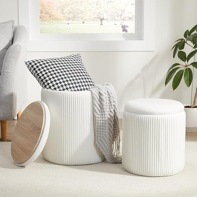 Round Ottoman with Storage Set of 2,Vanity Stool with Storage for Bedroom, Ottoman Coffee Table,S... | Amazon (US)