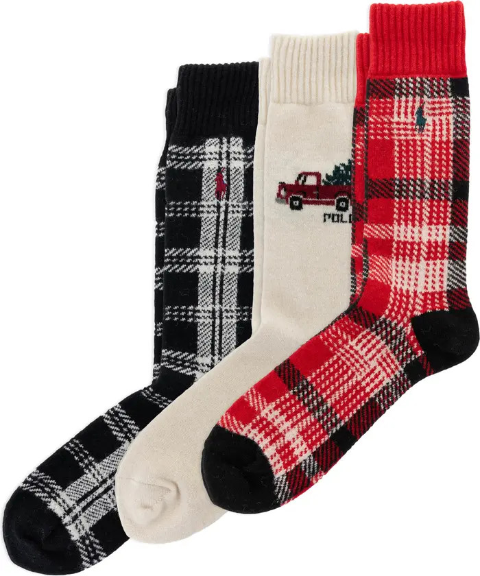 Polo Ralph Lauren Truck & Plaid Assorted 3-Pack Wool Blend Crew Socks Gift Box | Nordstrom | Nordstrom