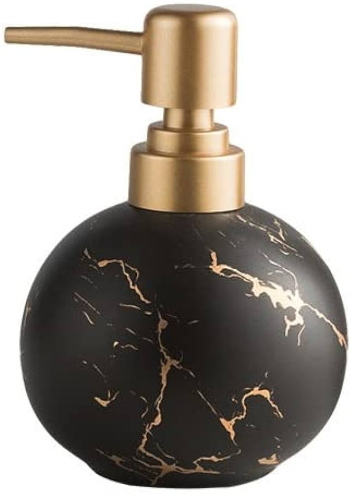 Gold Soap Dispenser for Bathroom or Kitchen, Cute Marble Round Ceramic Lotion Bottle, Rust-Free P... | Amazon (US)