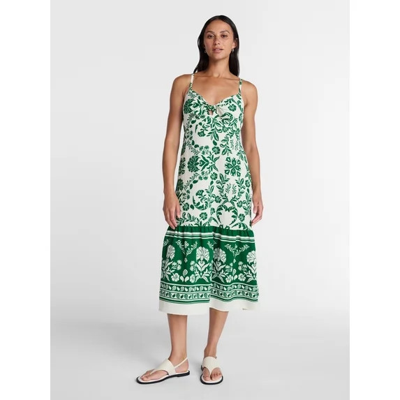 Time and Tru Women's Tie Bodice Strappy Midi Dress, Sizes XS-XXXL | Walmart (US)
