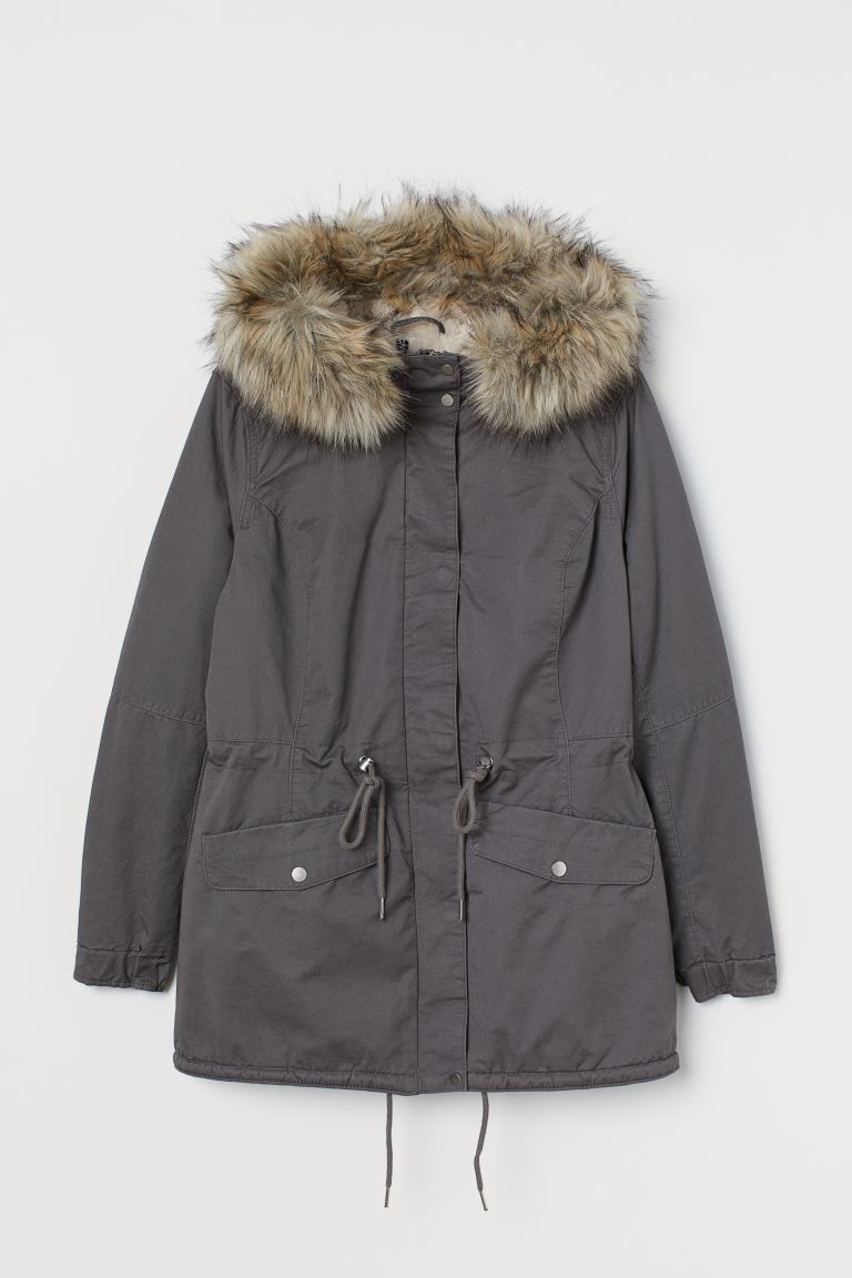 Faux shearling-lined parka in cotton twill. Faux-fur-trimmed hood with faux shearling lining. Con... | H&M (US)