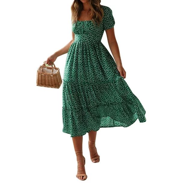 DYMADE Women Short Sleeve Summer Casual Midi Swing Dress | Walmart (US)