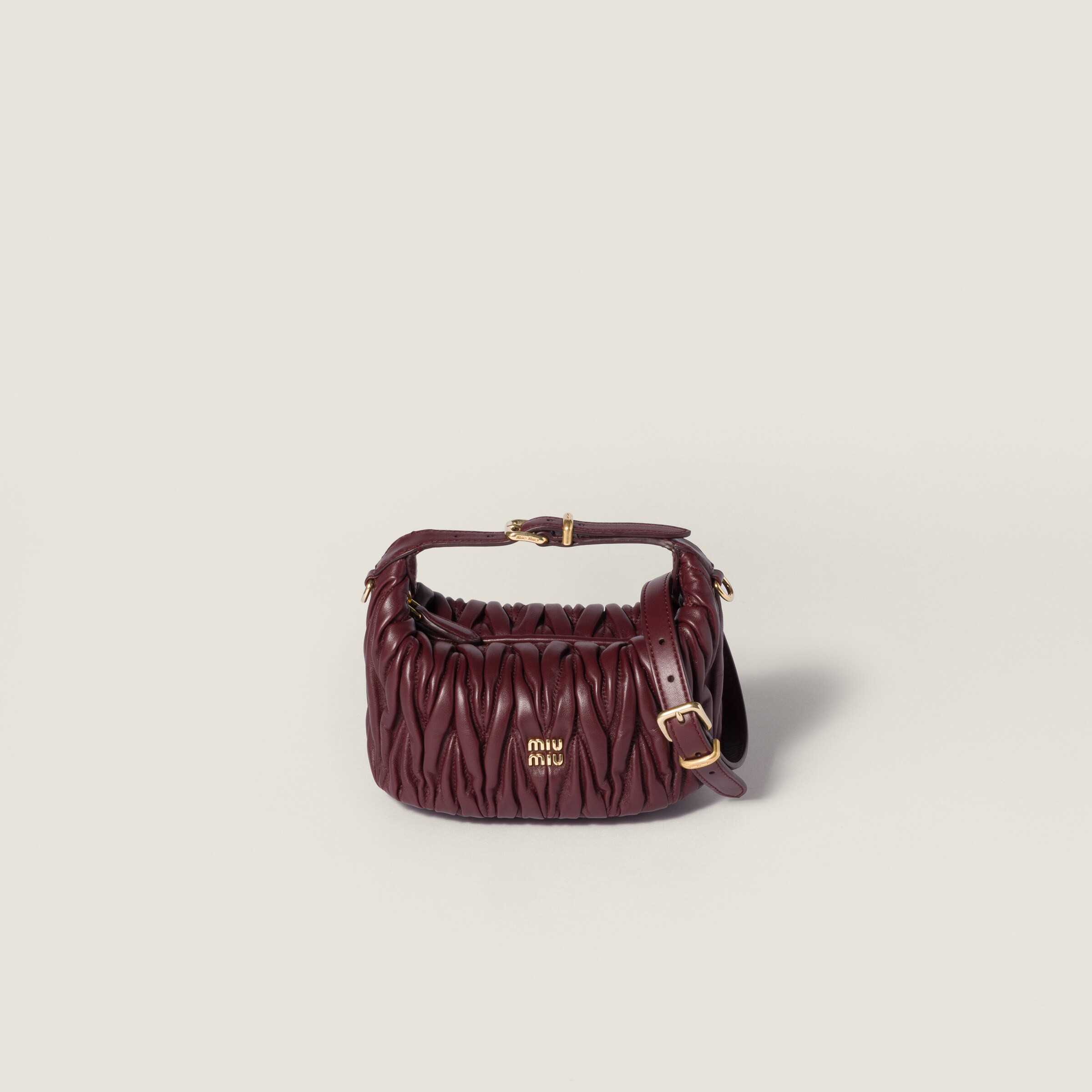 Burgundy Matelassé Nappa Leather Pouch | Miu Miu | Miu Miu US