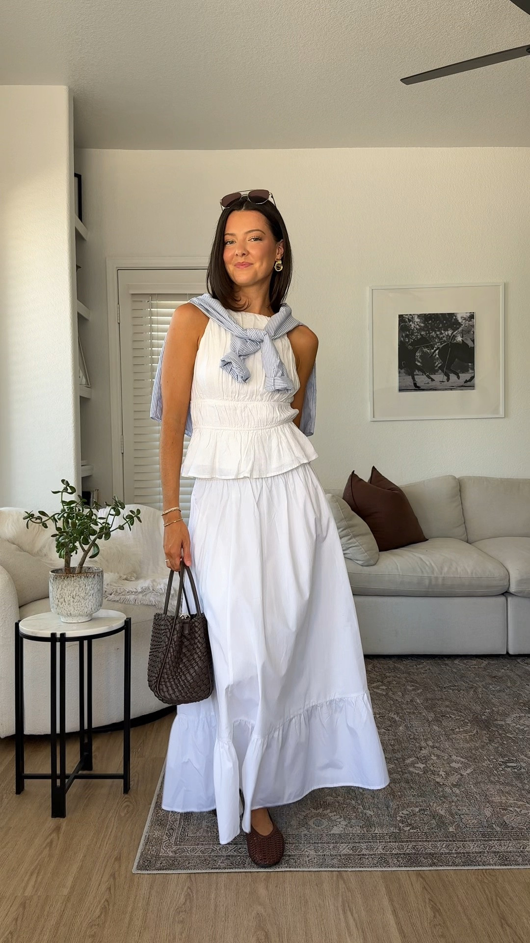Convertible white maxi dress and skirt! I am 5’7” wearing a size XS regular in the dress/skirt!