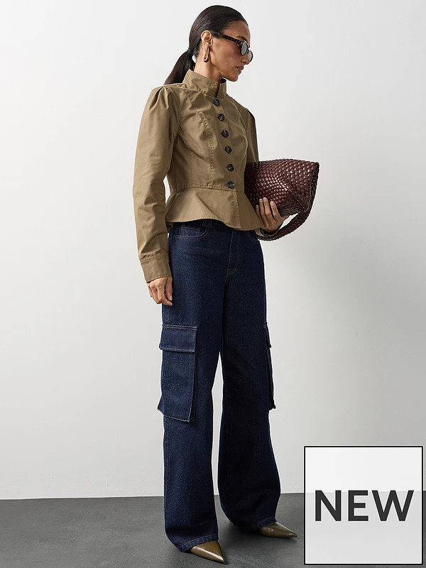 Michelle Keegan Funnel Neck Peplum Jacket - Khaki | Very (UK)