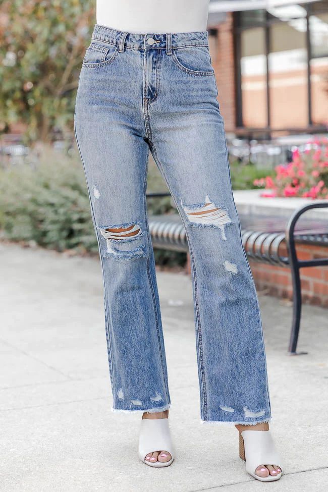 Ariyanna Medium Wash Distressed Straight Leg Jeans | Pink Lily