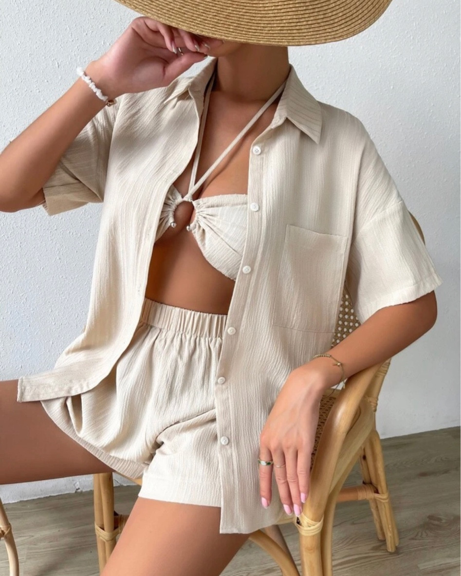 Neutral style, adorable fashion, vacation outfit, spring break outfit, minimalist style, linen, high waist shorts, 3 piece set, neutral style, resort wear, resort, vacation looks, casual style, crop top, swimwear, spring break swim 

#LTKtravel #LTKFind #LTKunder50