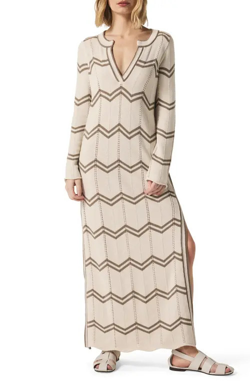 Splendid x @cellajaneblog Chevron Long Sleeve Caftan in Pearl/Wood at Nordstrom, Size X-Large | Nordstrom
