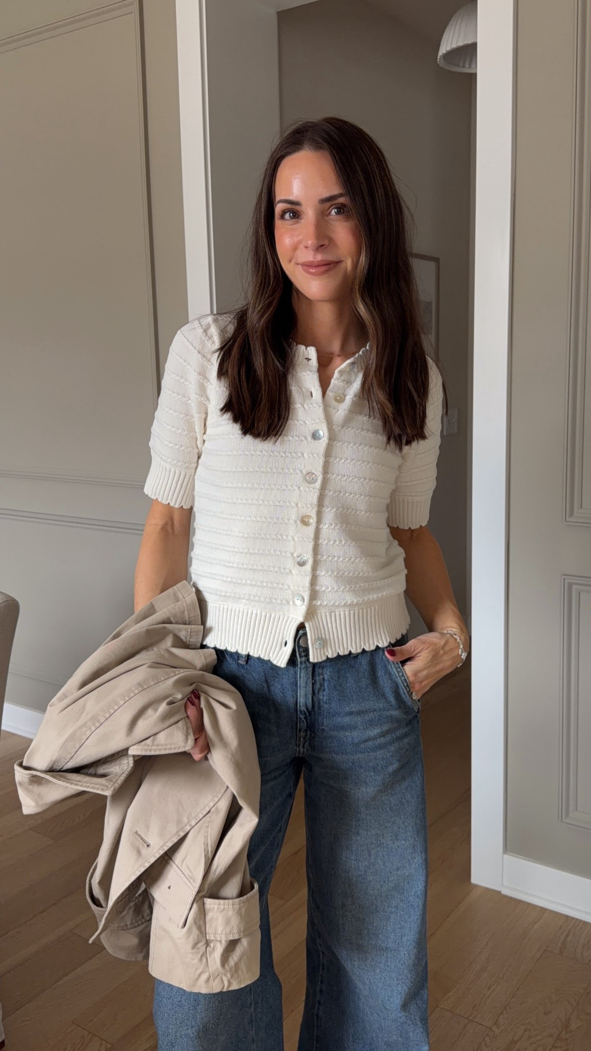 Early spring OOTD for church & brunch 🫶🏼
Cropped trench coat: true to size (S)
Cardigan: tts (S) quality is amazing - cashmere/cotton blend 
Jeans: DM me for link 


#LTKSaleAlert #LTKSeasonal #LTKootd