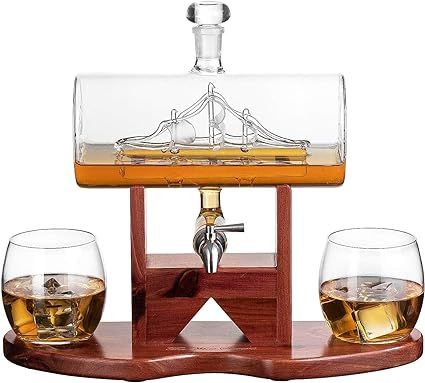 Wine & Whiskey Decanter Set, 1250ml Ship Whiskey & Wine Decanter with 2 Whiskey Glasses and Beaut... | Amazon (US)