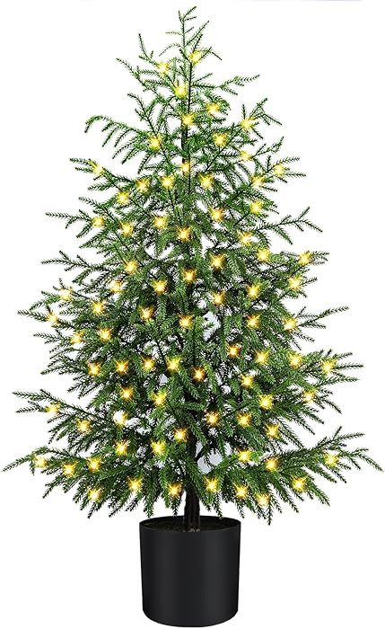 4FT Pre-Lit Artificial Norfolk Pine Christmas Tree – Realistic Potted Tree with 100 LED Lights ... | Amazon (US)