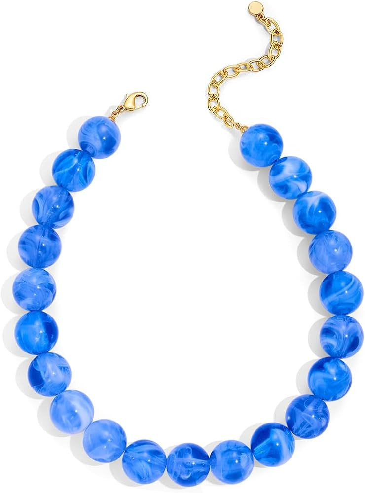 Chunky Beaded Choker Necklace for Women Boho Statement Necklace with Large Pearl Blue Brown Tone ... | Amazon (US)