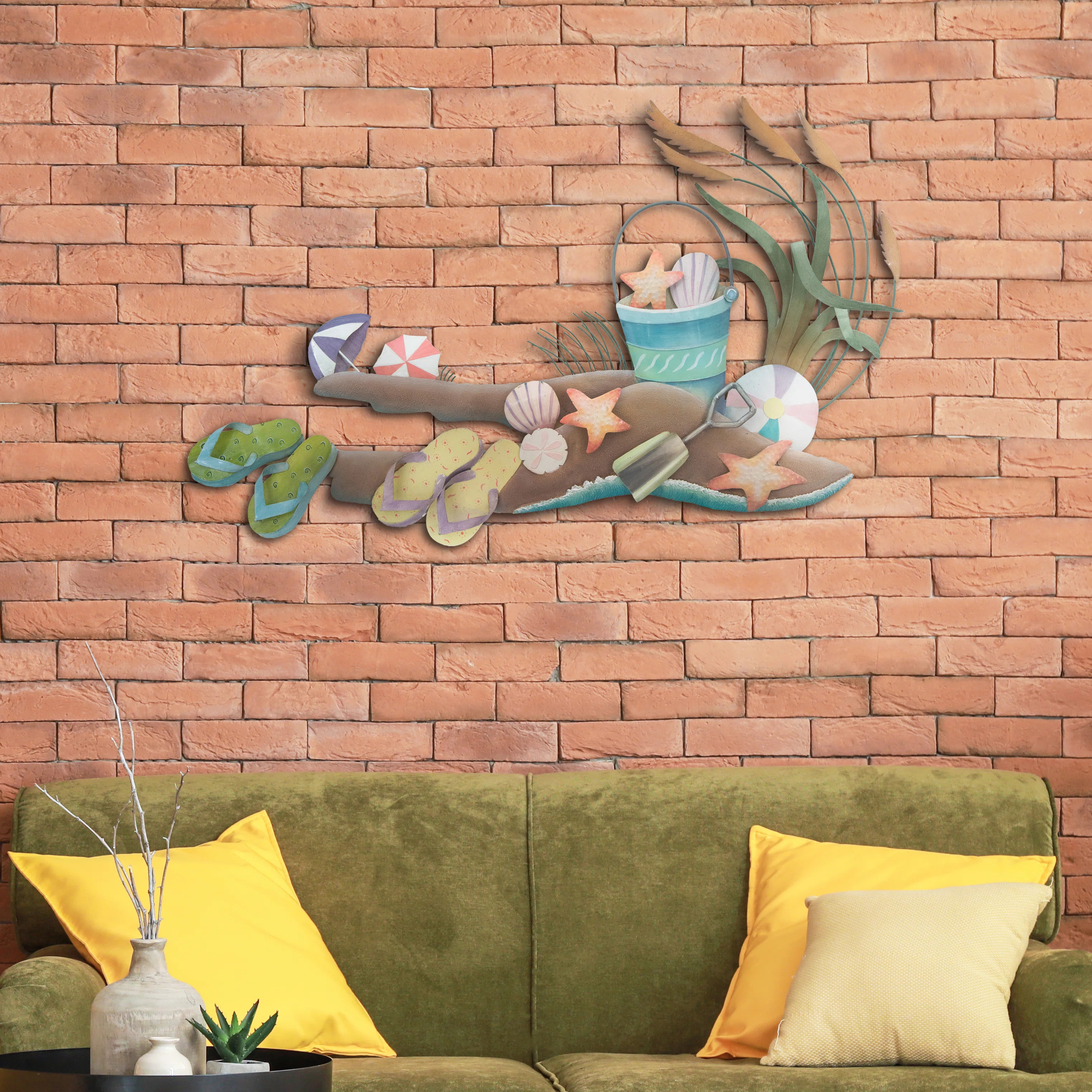 Rosecliff Heights Beach Scene with Bucket of Shells Wall D\u00e9cor & Reviews | Wayfair | Wayfair North America