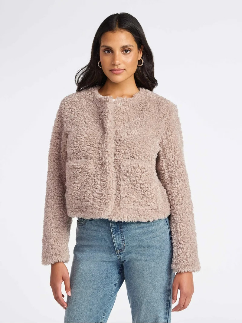 Sofia by Sofia Vergara Women's Faux Fur Cropped Jacket, Sizes XS-XXXL | Walmart (US)