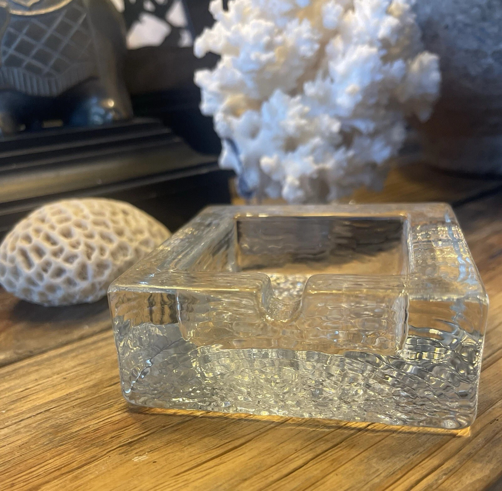 Mid-Century Scandinavian Style Glacier Ice Ashtray 3.5" Square Crystal Glass VTG | eBay US