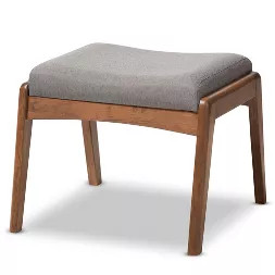 Roxy Mid - Century Modern Wood Finish and Fabric Upholstered Ottoman - Gray, "Walnut" Brown - Bax... | Target