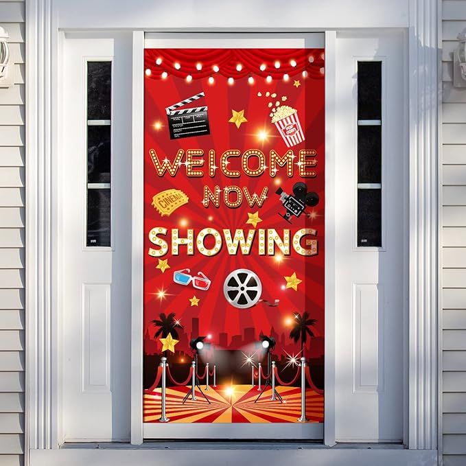 Movie Night Party Door Cover Sign Movie Theme Party Decorations Theater Movie Night Supplies Welc... | Amazon (US)