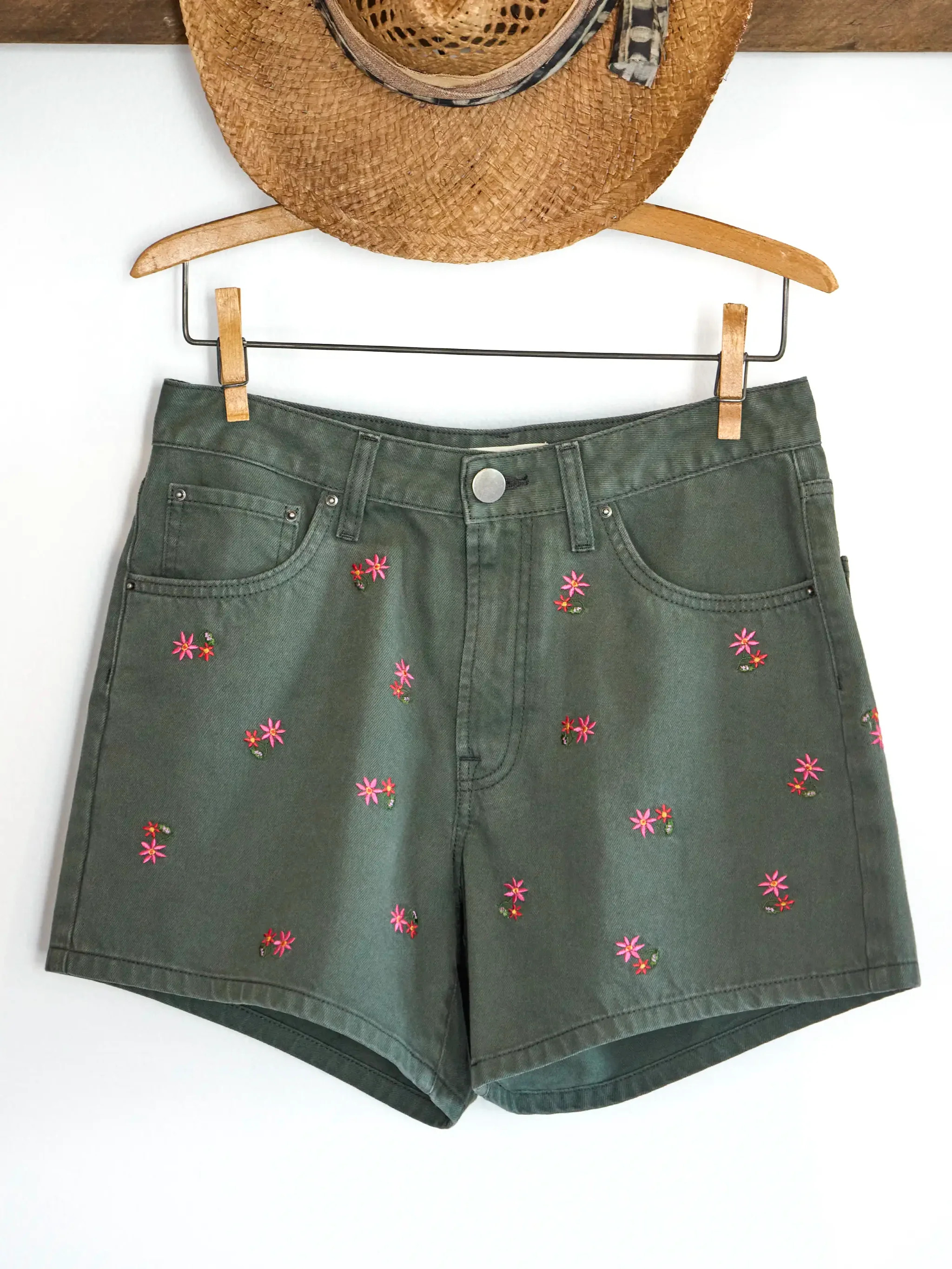 Embroidered Cotton Denim Shorts | Natural Life