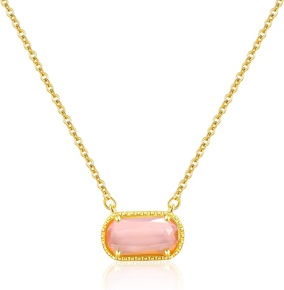 Birthstone Necklace for Women 14k Gold Plated Preppy Oval Stone Necklaces Trendy Zircon Pendant N... | Amazon (US)