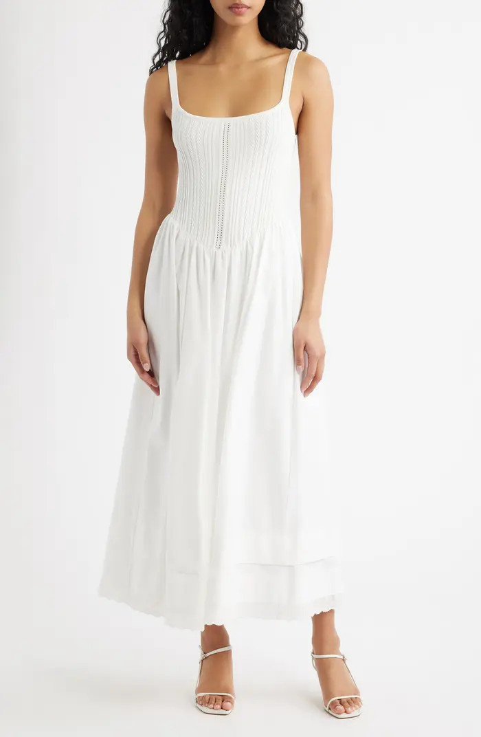 MOON RIVER Pointelle Bodice Mixed Media Dress | Nordstrom | Nordstrom