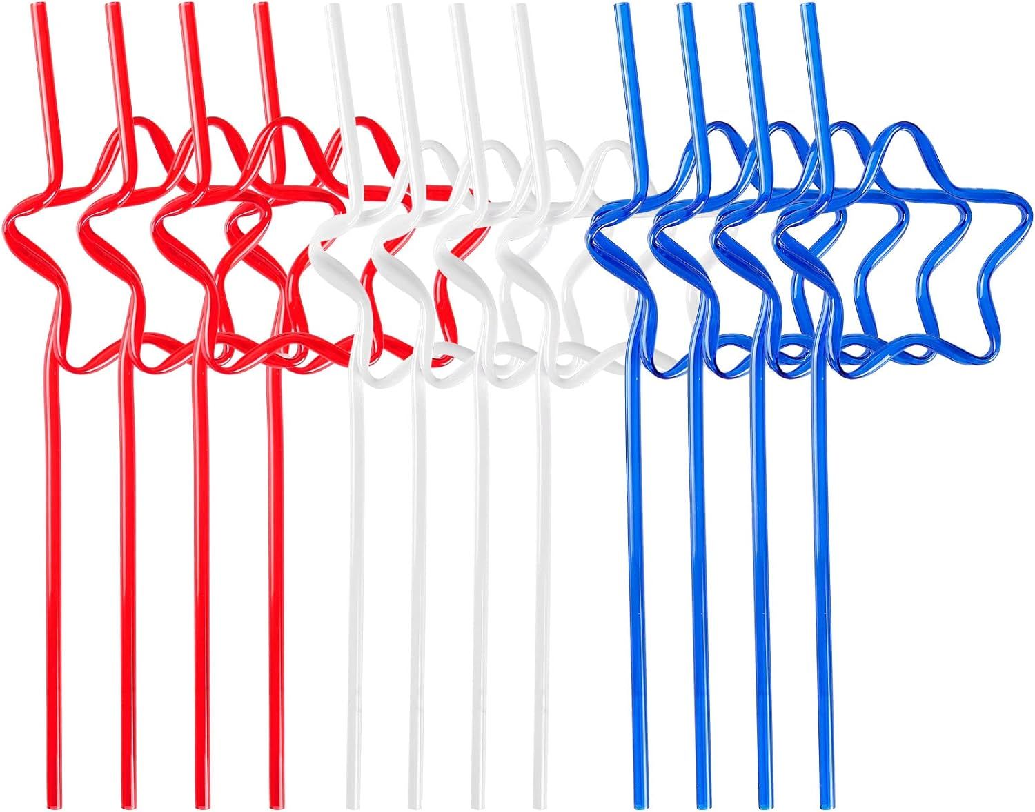 Quera 30 pcs Star Crazy straws 4th of JULY Red White Blue Silly Straws Patriotic Loop Straws Reus... | Amazon (US)
