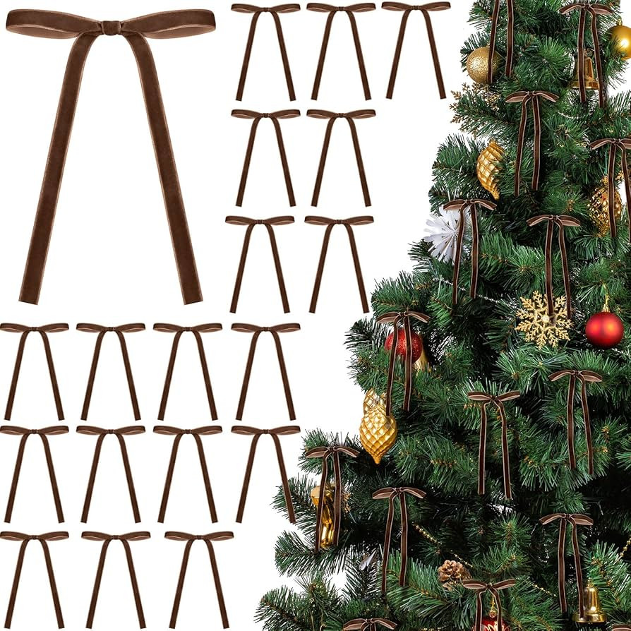 24 Pcs Velvet Bows Christmas Tree Ornaments Vintage Velvet Ribbon Bows for Tree Garland Wreath In... | Amazon (US)