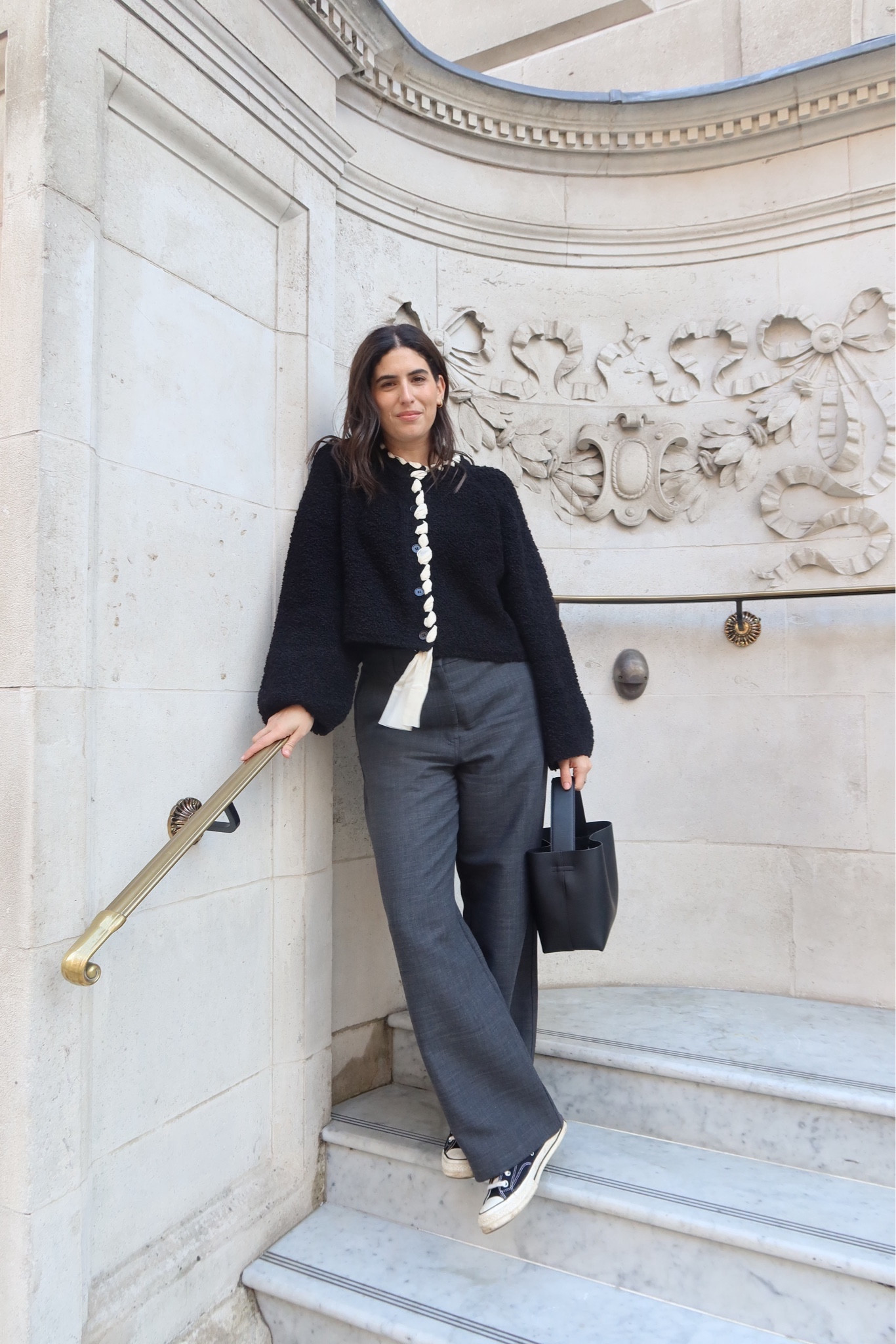 Monochrome outfit 
Arket Bouclé cardigan. Arket wool trousers. Arket crossbody leather bag. Converse. 

#LTKSeasonal #LTKeurope #LTKstyletip