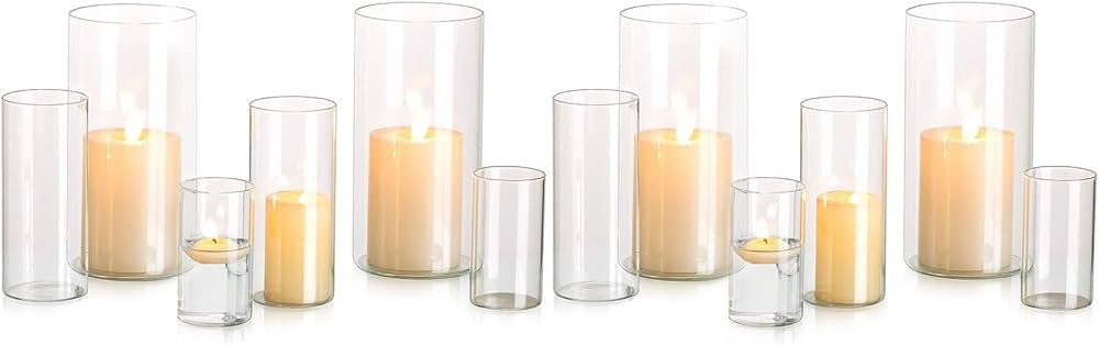 Glasseam Glass Cylinder Candle Holder Set of 12, Hurricane Candle Holders for Pillar Candles, Gla... | Amazon (US)