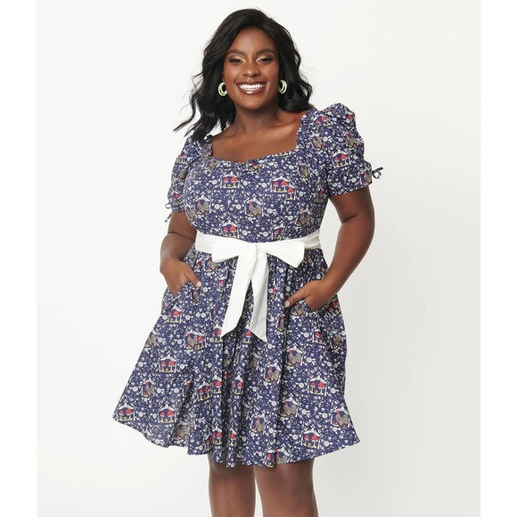 Unique Vintage Women's 1950s Navy Botanica Print Dakota Flare Dress Size L | Poshmark