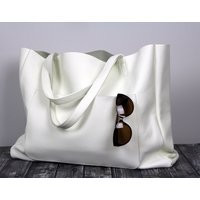 Everyday Leather Handbag With Front Pocket, Lightweight Tote Style Purse. Leather - White. Oversized Bag For Laptop, Gift | Etsy (US)