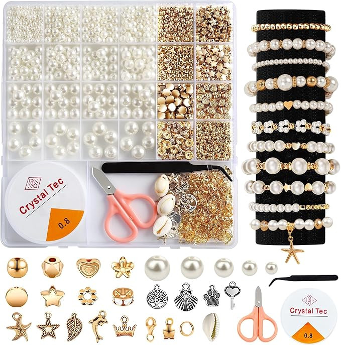 1200Pcs Pearl Beads for Bracelets, Bracelet Making Kit for Adults, Kids Friendship Bracelet Kits,... | Amazon (US)