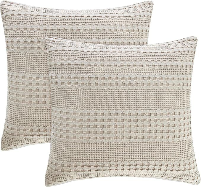 PHF 100% Cotton Waffle Weave Throw Pillow Covers 24" x 24", 2 Pack Square Covers Shell for Elegan... | Amazon (US)