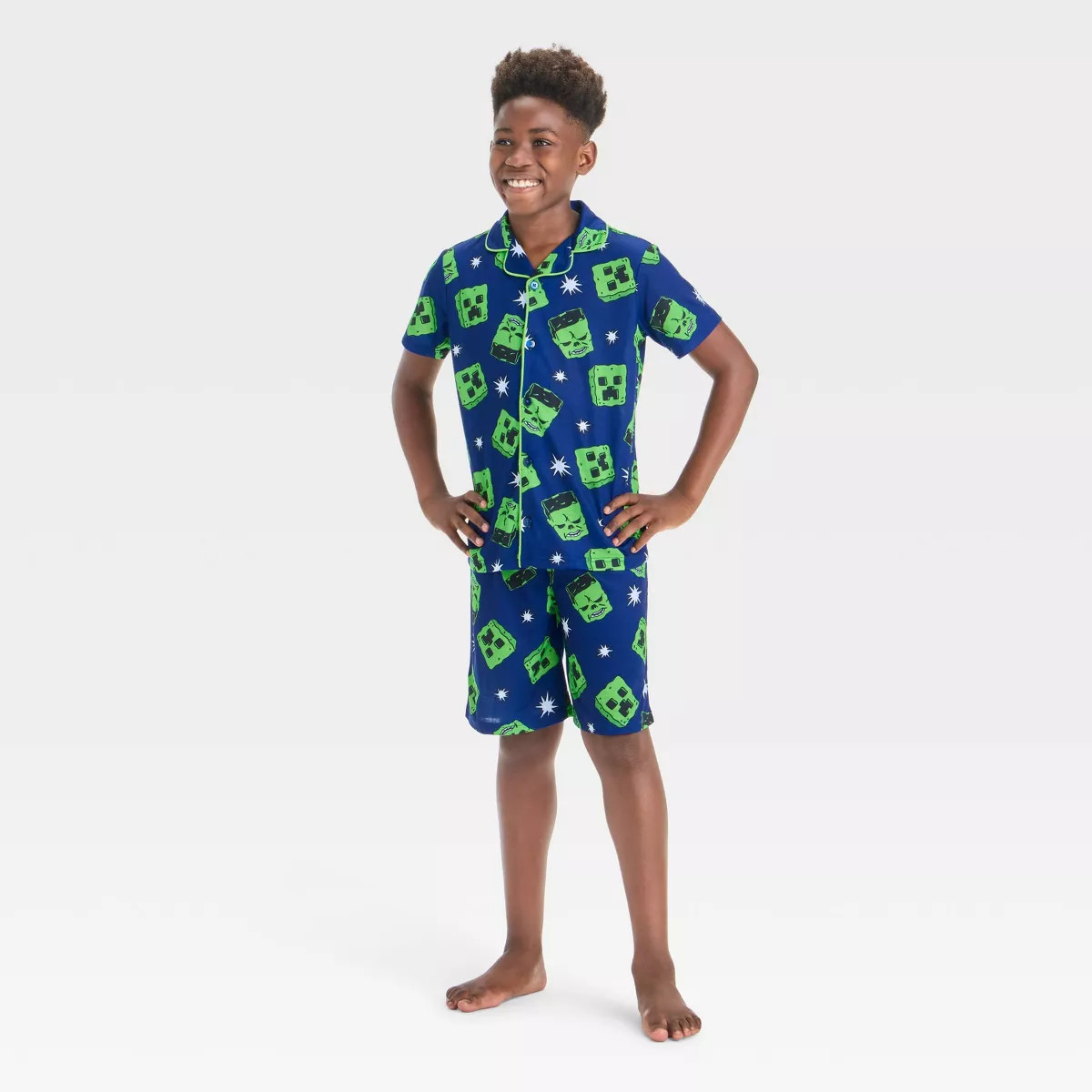 Boys' Minecraft Button-Up Pajama Set - Blue | Target