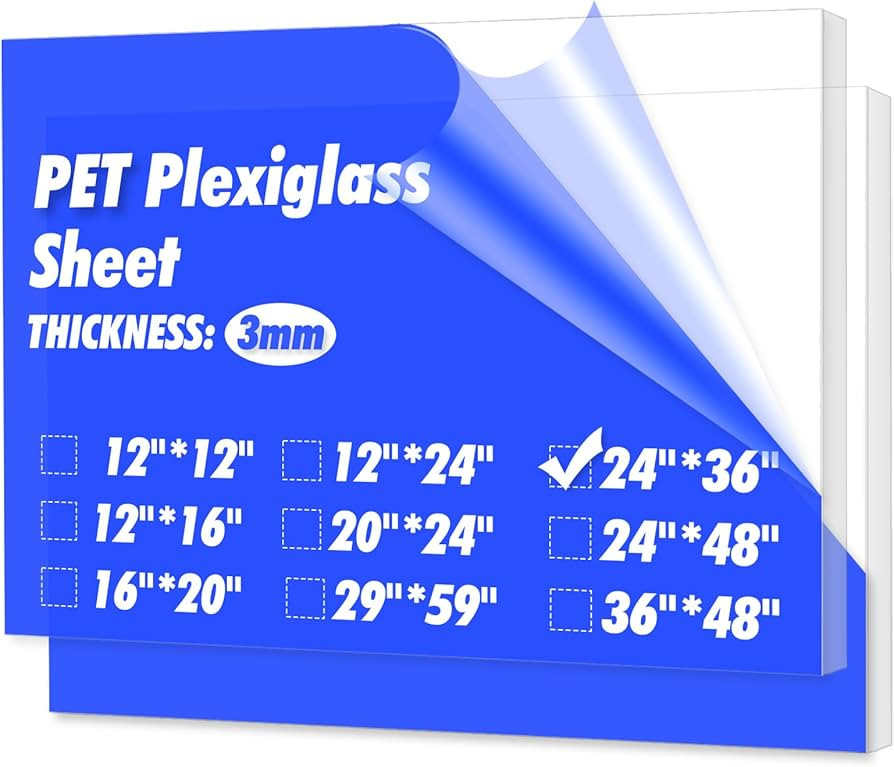 Art3d (2 Pack) 1/8" Thick Plexiglass Sheets - 36" x 24" PET Clear Acrylic Sheets for Art Design... | Amazon (US)