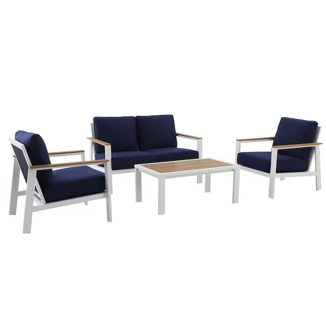 allen + roth Chatham Pier 4-Piece Patio Conversation Set with Blue Cushions | Lowe's