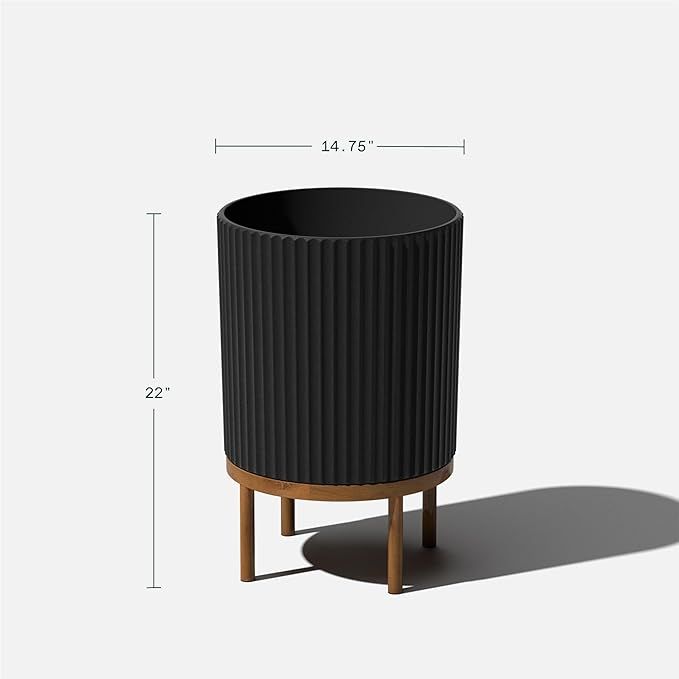 Veradek Demi Series Round Planter w/ Stand for Porch/Patio | Durable Plastic-Concrete & Wooden St... | Amazon (US)