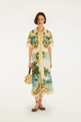Off-White Royal Sea Collared Lenzing Ecovero Euroflax Midi Dress | FarmRio (US)