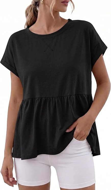 Jenkoon Womens Babydoll Tops Summer Flowy Casual Loose Fit Drapey Tee Cotton Boat Neck T-Shirt | Amazon (US)