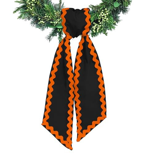 Ftuuo Wreath Sash for Front Door Black Orange Cotton Wreath Satin Sash Garland Ribbon Accessories for Wreaths Yard Doorway Indoor Outdoor Bow Bridal Shower Home Decor,5.11 x 54.33 | Amazon (US)