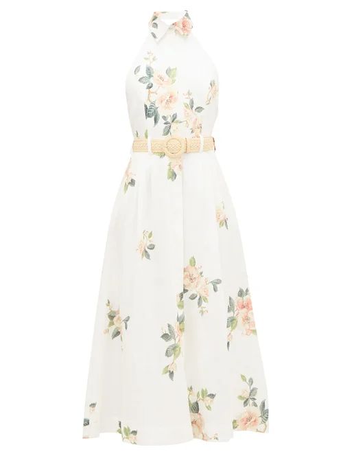 Zimmermann - Kirra Halterneck Floral-print Linen Dress - Womens - White Print | Matches (US)